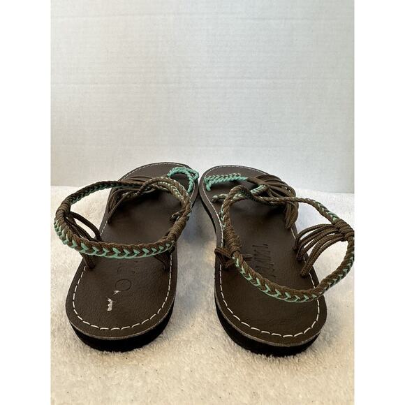 Plaka SIZE 9 Thong Rope Braided Sandals Womens Brown Teal Women's - Picture 4 of 12